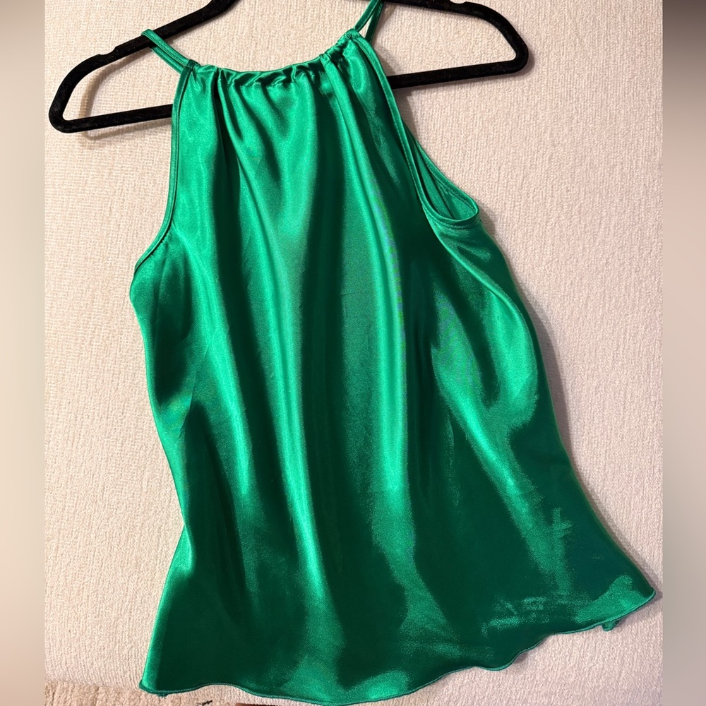Nicole Miller Vibrant Green Satin Halter Neck Top